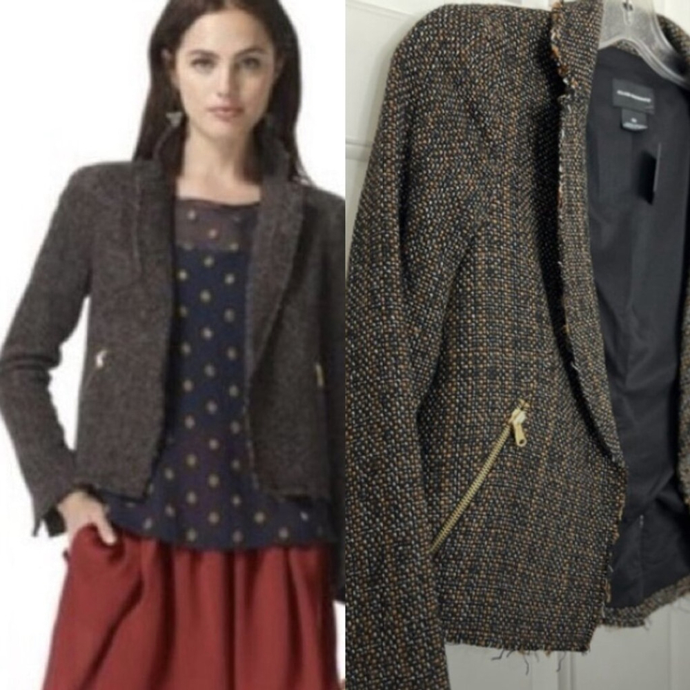 NWT Club Monaco Tweed Sarina Jacket 00 Black / Orange / Gold